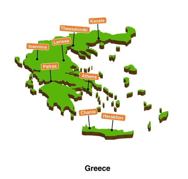 Vector Illustration Graphical Green Color Geographical Map Greece Biggest Cities — стоковий вектор