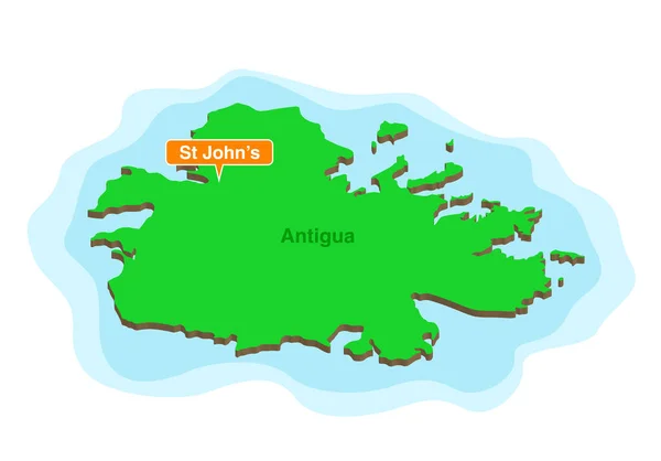 3D vektör illüstrasyonu. Antigua adasının renkli turistik haritası.