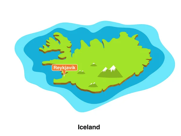 Vector Illustration Graphic Green Color Geographical Map Iceland Capital City — Image vectorielle
