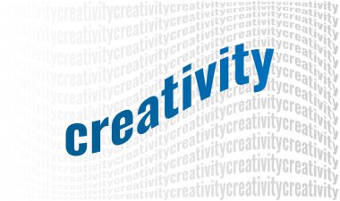 Gri ve mavi renkte yaratıcılık kelimeleriyle basit vektör illüstrasyonu