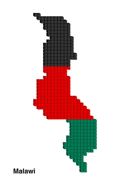 Gepunktete Malawi Karte Plan Vektorgrafik Mit Kleinen Würfeln Flaggenfarben — Stockvektor