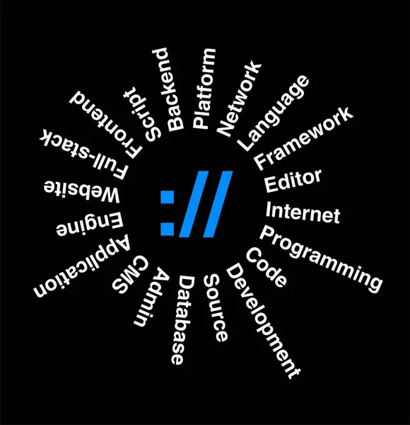 Programming Abstract Blue White Color Terms Arranged Circle Black Background — Stok Vektör