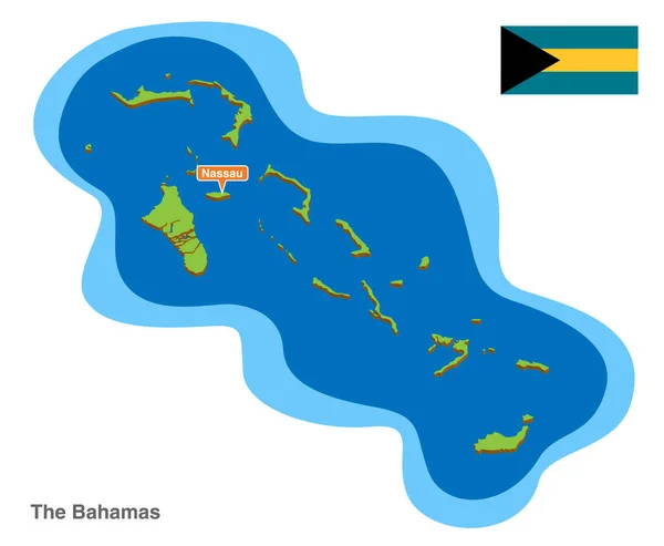 Vektorillustration Bunte Touristische Karte Der Bahamas Inseln Mit Hauptstadt — Stockvektor