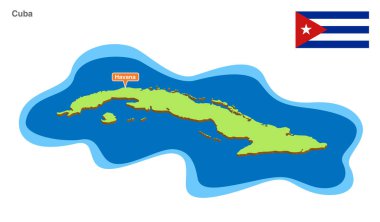 Küba adalarının renkli turistik haritasının 3d vektör çizimi 