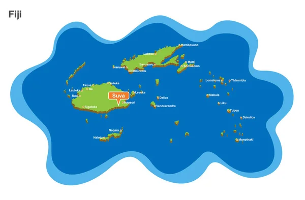 Vettoriale Illustrazione Colorata Mappa Turistica Delle Isole Fiji Forma Del — Vettoriale Stock