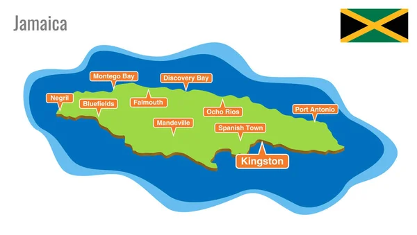 Vektorillustration Einer Bunten Touristischen Landkarte Von Jamaika — Stockvektor