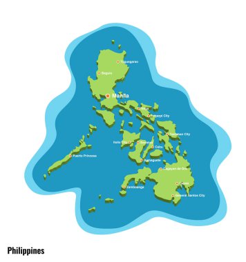 3d vector illustration of a colorful touristic map of the Philippines country shape 