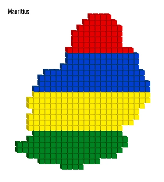 Mauritius Kartenvektorgrafik Mit Kleinen Würfeln Flaggenfarben — Stockvektor