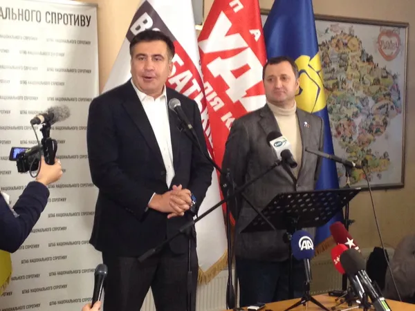 Conférence de presse Euromaïdan Mikheil Saakashvili. Kiev. Ukraine — Photo