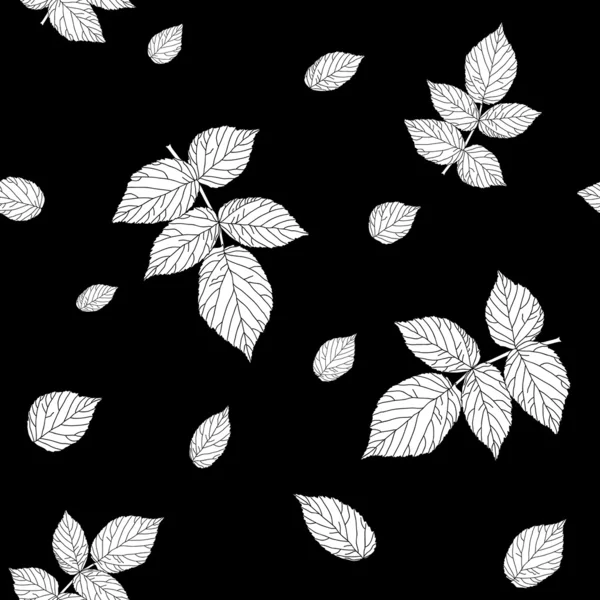 Fekete-fehér fekete-fehér színű varrat nélküli mintát málna levelek — Stock Vector
