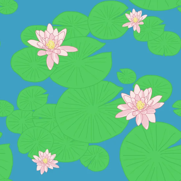 Seamless mönster med gula lotuses (eller näckrosor). — Stock vektor