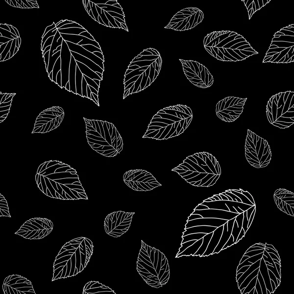 Modèle simple sans couture noir et blanc avec des feuilles de framboise . — Image vectorielle