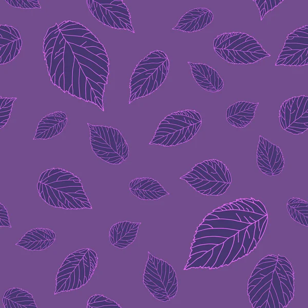 Dark seamless pattern with dark violet raspberry leaves on a violet background — Stock Vector