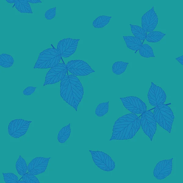 Gröna och blå färgade seamless mönster med hallon blad — Stock vektor