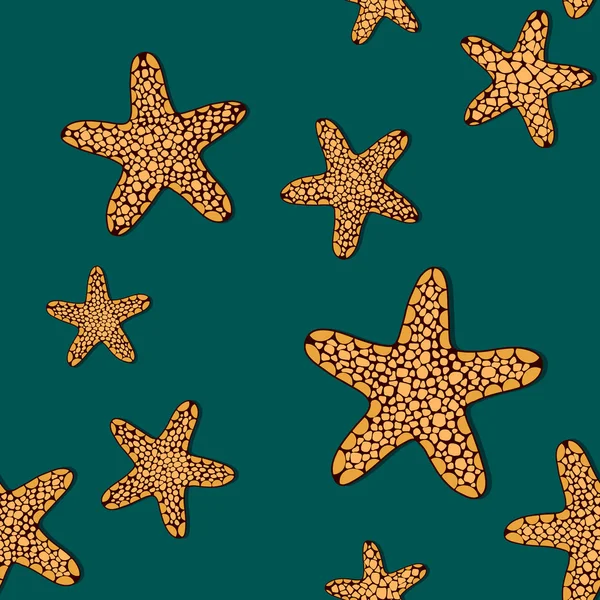 濃い緑色の背景にオレンジの seafishes とコントラストのシームレスなパターン — ストックベクタ