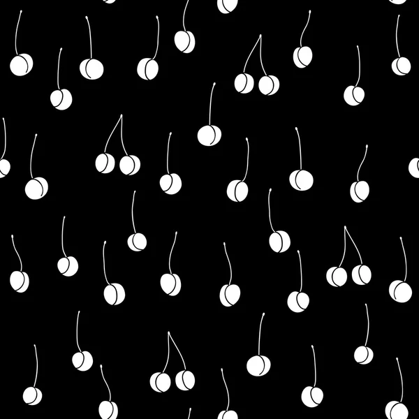 Strict Seamless black and white Pattern with Cherries. Monochrome. — Stock Vector