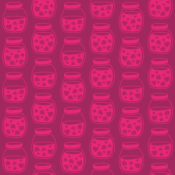 いちごジャム瓶赤ピンク シームレスなパターン. — ストックベクタ