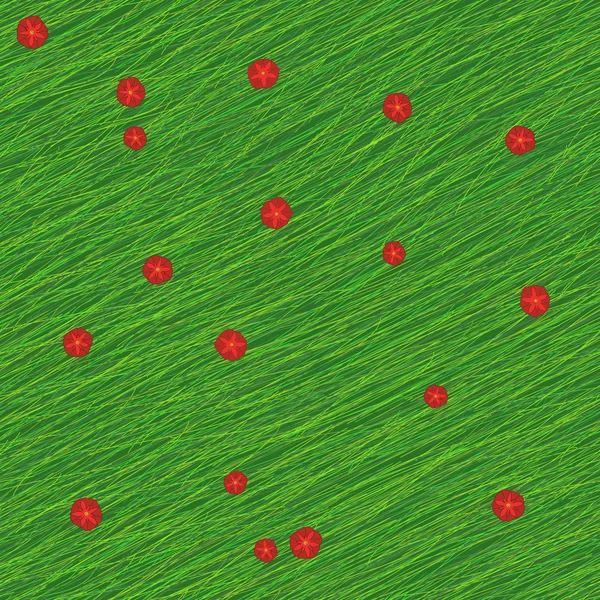 Simple Seamless Pattern with Green Grass and Red Flowers — Stock Vector