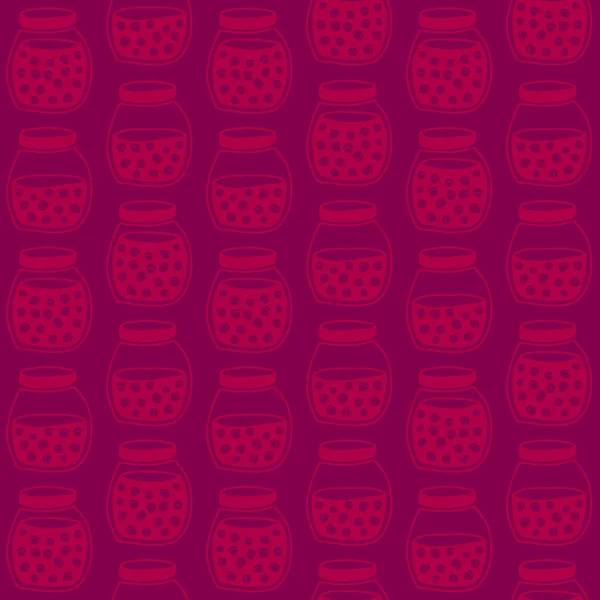 Deep seamless background with the cherry jam jars. Seamless vector pattern. — Stock Vector