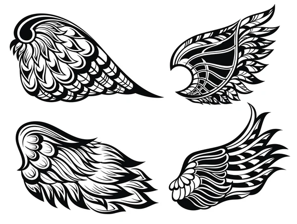 Колекція чорно-білих крил. Колекція татуювань крил — стоковий вектор