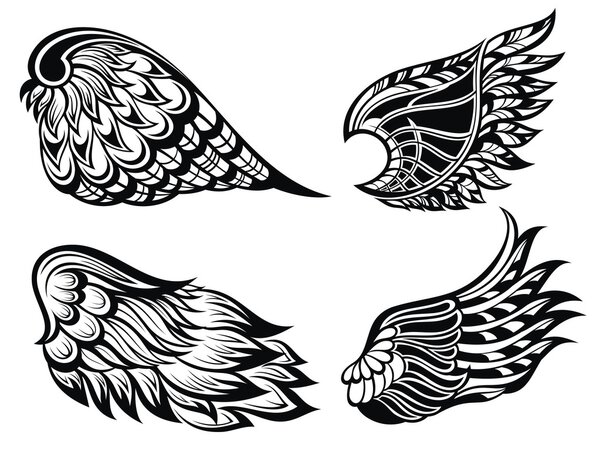 Dlack and white wings collection.Tattoo collection of wings