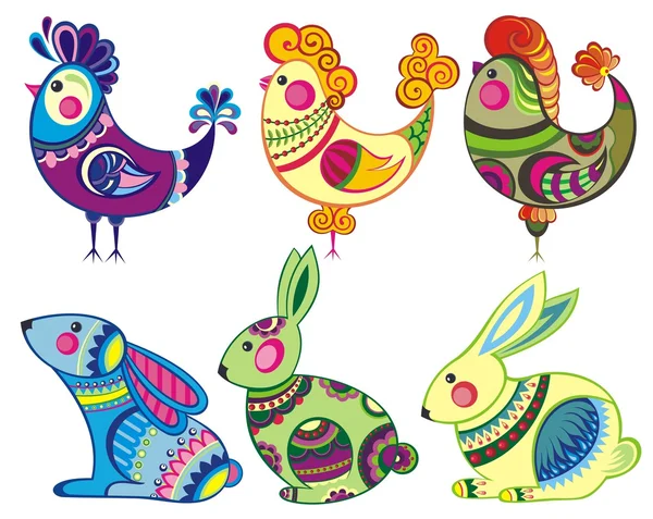 Lapins et poulets de Pâques — Image vectorielle