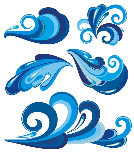 Salpicaduras de agua y olas — Vector de stock