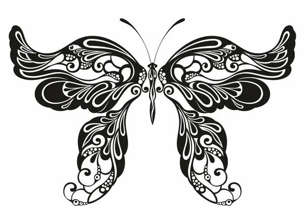 Bosquejo Tatuaje Mariposa Mosca Insecto — Vector de stock