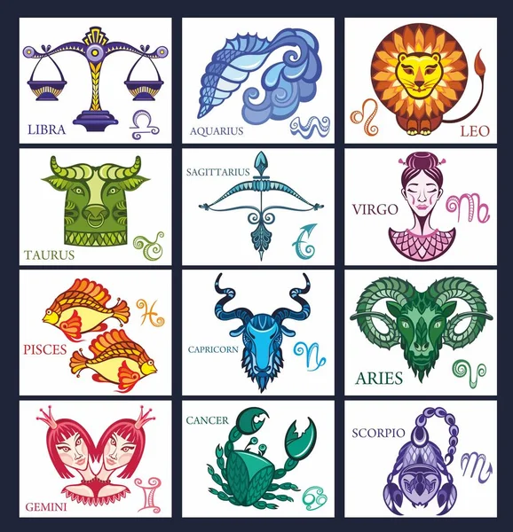 Signes Astrologiques Zodiaque Horoscope Bélier Taureau Léon Des Gémeaux Virgo — Image vectorielle