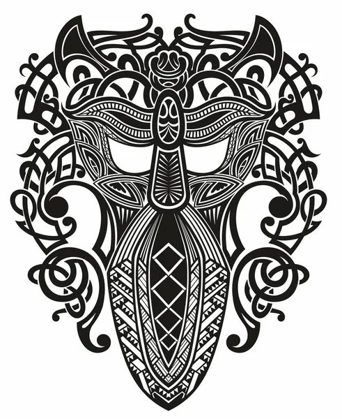 Design Norvegese Arte Vichinga Simboli Vichinghi Tatuaggio Vichingo — Vettoriale Stock