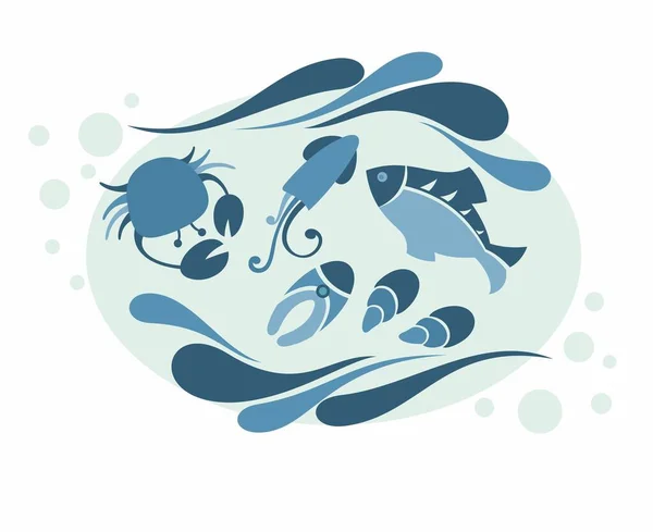 Φρέσκα Ψάρια Λογότυπο Κυματοειδούς Νερού — Διανυσματικό Αρχείο