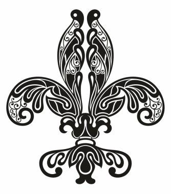Siyah hanedan işareti, logo, tasarım unsuru, dekorasyon. Grafik vektör deseni. Kraliyet zambağı