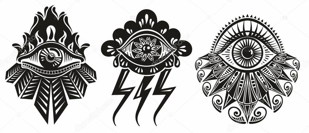 Mystic eyes; vector illustration with esoteric symbols with eyes