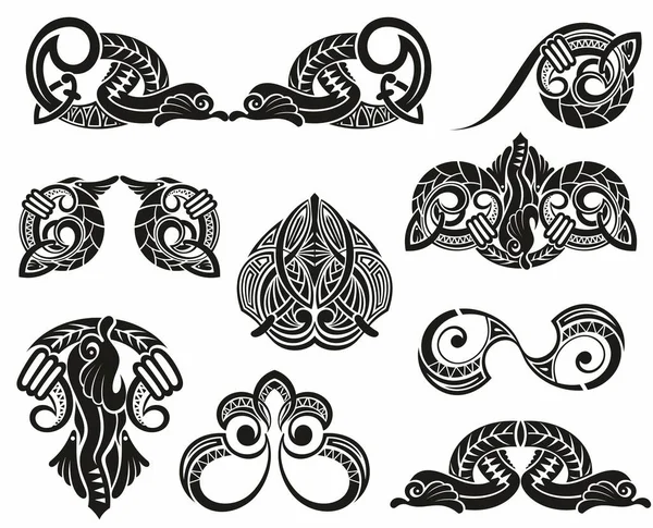 Set Tatouage Art Tribal Avec Des Éléments Ethniques Décoratifs — Image vectorielle