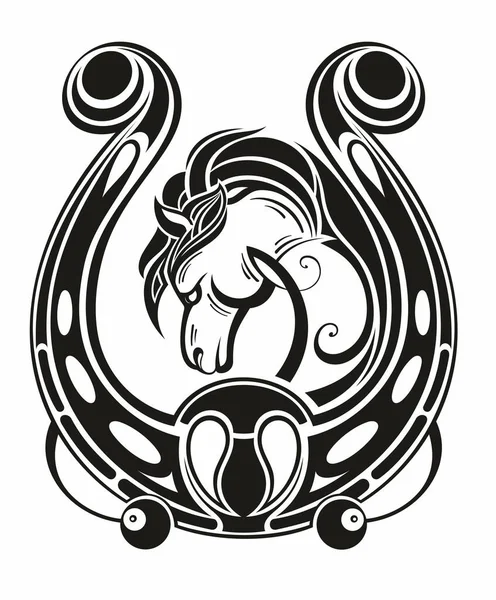 Kepala Kuda Tapal Kuda Logo Ikon Lambang - Stok Vektor