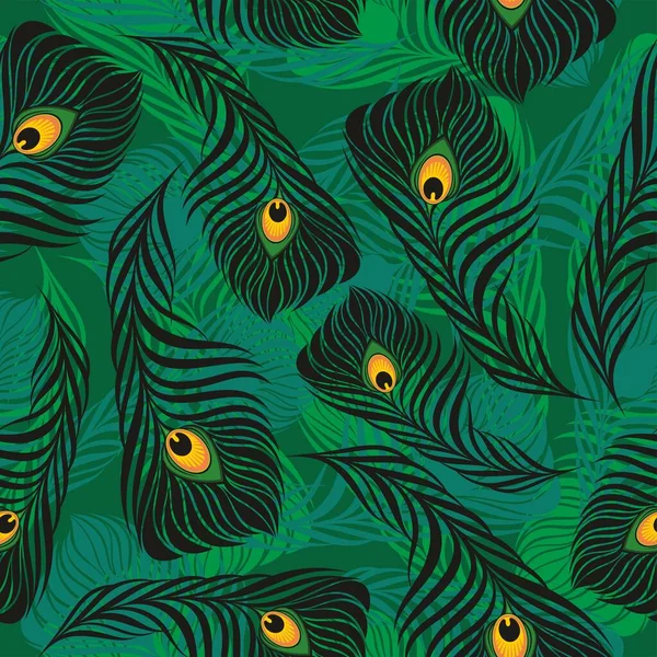 Stylish Seamless Pattern Peacock Feathers Vector Illustration — Stock Vector