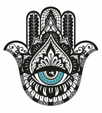 Hamsa simge siyah stil beyaz arka plan üzerinde izole içinde. Din sembol stok vektör çizim