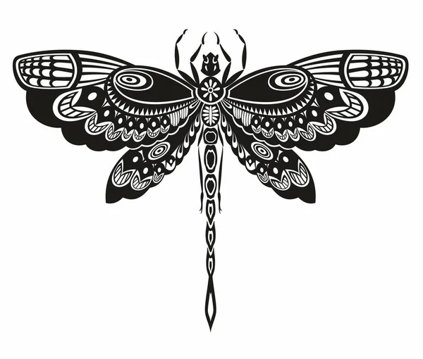 Dragonfly Ontwerp Kromme Decoratie Ontwerp Silhouet Vector Platte Illustratie — Stockvector