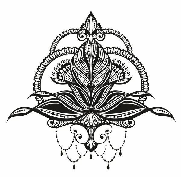 Patrón Flor Loto Mehndi Para Dibujo Tatuaje Henna Decoración Estilo — Vector de stock
