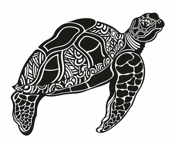 Vector Black Silhouette Turtle Isolated White Background Tattoo Design — ストックベクタ