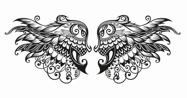 Pair Bird Wings Angel Vector Illustration Tattoo — Stock Vector