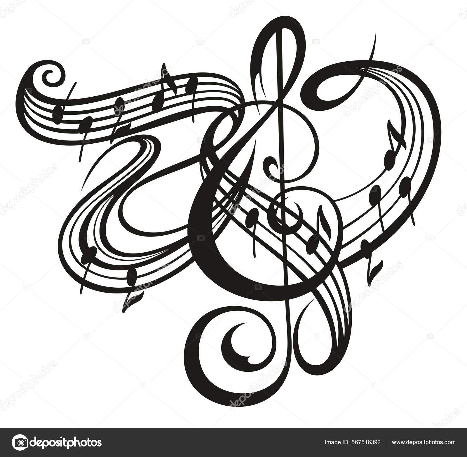 Music Notes Curves Swirls Vector Illustration Stock Vector