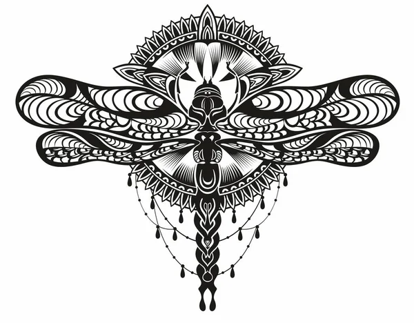 Χαράσσει Απομονωμένη Dragonfly Ζωγραφισμένα Στο Χέρι Γραφική Απεικόνιση — Διανυσματικό Αρχείο
