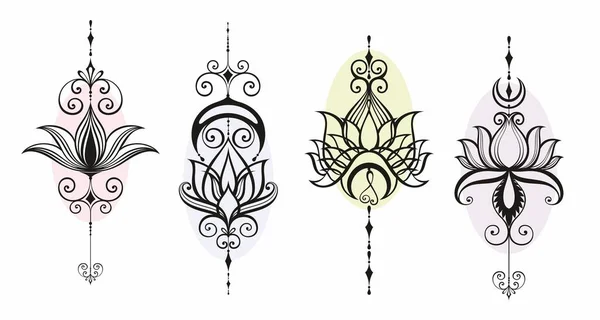 Padrão Flor Lótus Mehndi Para Desenho Tatuagem Henna Decoração Estilo — Vetor de Stock