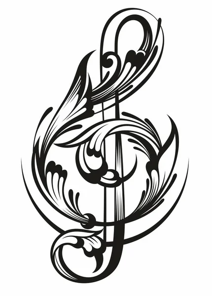 音楽の象徴 ハート型のトレブルクリーフ ラインアートシンボル ベクトルイラスト — ストックベクタ