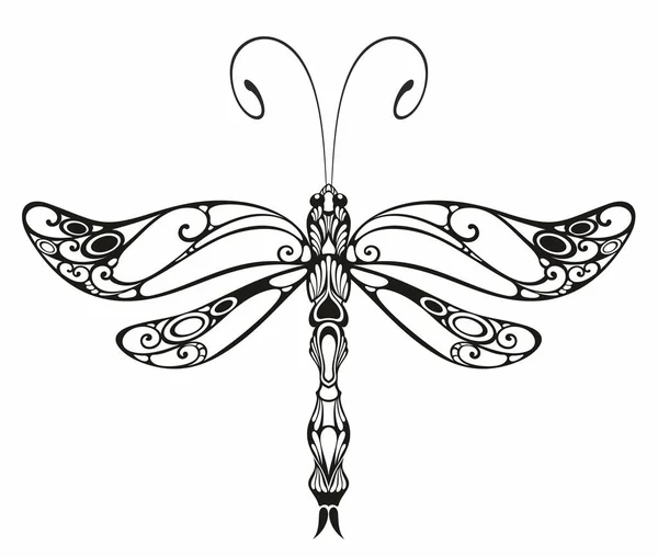 Graveren Geïsoleerde Libelle Hand Getekend Grafische Illustratie — Stockvector