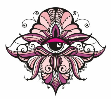 Mistik sanat gözü. Providence görme büyücülük sembolü. Uğursuz göz geometrik süsü. Esrarengiz işaret. Boho tasarımı. Göz geometrisi, okültizm, mistik.