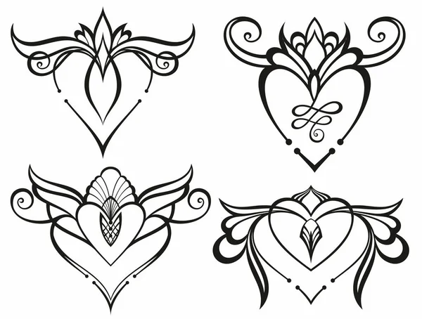 Art Line Continuous Heart Icons Isolated White Love Outline Symbol — ストックベクタ