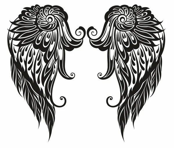 Stylized Pair Bird Wings Angel Vector Illustration Tattoo Silhouettes Set – stockvektor