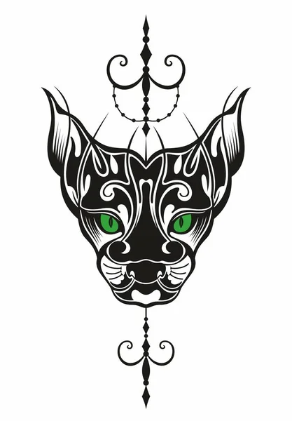 Fekete Macska Jel Alakú Tetovált Macska Vektor Tetoválás Illusztráció — Stock Vector